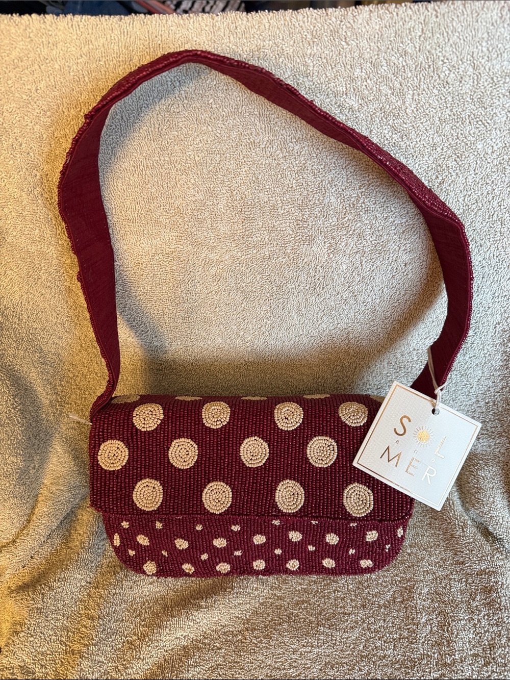 Viral Beaded Burgundy Polka Dot Shoulder Bag